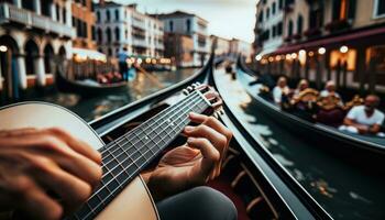 ai generado un gondolero muestra pasajeros alrededor Venecia. generativo ai foto