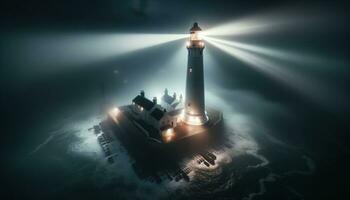 AI generated A foggy seascape where a lighthouse stands tall and proud. Generative AI photo