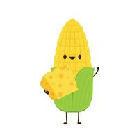 Corn and Cheese vector. Corn and Cheese character design. Corn on white background. Cube cheese. vector