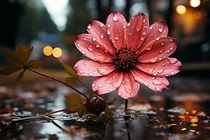 AI generated a flower in the rain Ai Generated photo