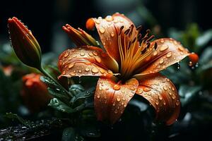 ai generado un flor en el lluvia ai generado foto