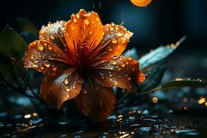 AI generated a flower in the rain Ai Generated photo