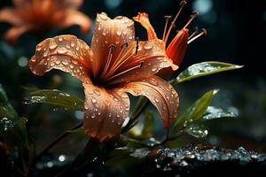 ai generado un flor en el lluvia ai generado foto