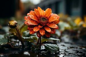 AI generated a flower in the rain Ai Generated photo