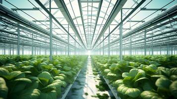 AI generated Fresh organic plant growth in modern greenhouse technology Ai Generated photo