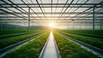 AI generated Fresh organic plant growth in modern greenhouse technology Ai Generated photo