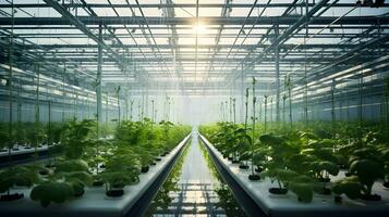 AI generated Fresh organic plant growth in modern greenhouse technology Ai Generated photo