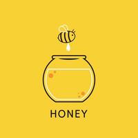 Honey jar and bee vector. Honey logo design. Honeycomb pattern wallpaper. vector