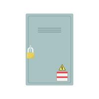 Electrical power switch panel with close door. Fuse box. Isolated vector illustration in flat style on white background.