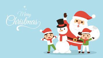 Cartoon Christmas illustrations isolated on pastel. Funny happy Santa Claus character with gift, bag with presents, waving and greeting. For Christmas cards, banners. vector