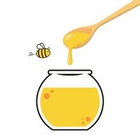 Honey jar and bee vector. Honey logo design. Honeycomb pattern wallpaper. vector