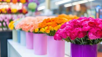 AI generated Vibrant flowers for sale, adding beauty to the market scene. Generative AI photo