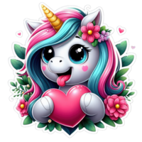 ai generato magico unicorno con amore, etichetta png