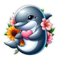 ai generiert heiter Delfin im ein Blumen- Spritzen, Aufkleber png