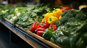 AI generated A variety of fresh vegetables carefully arranged on the counter. Generative AI photo