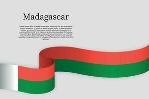 Ribbon flag of Madagascar. Celebration background vector