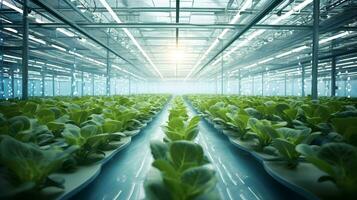 AI generated Fresh organic plant growth in modern greenhouse technology Ai Generated photo