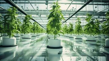 AI generated Fresh organic plant growth in modern greenhouse technology Ai Generated photo