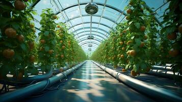 AI generated Fresh organic plant growth in modern greenhouse technology Ai Generated photo