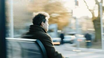 AI generated Man sitting at a stall with a blurred background. Generative AI photo