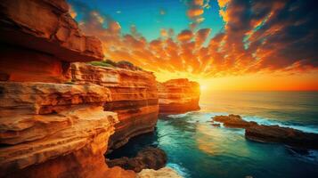 AI generated Magnificent view of the cliffs at sunset. Generative AI photo