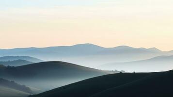 ai generado un sereno amanecer terminado brumoso montañas, creando un cautivador ver de de la naturaleza belleza. generativo ai foto