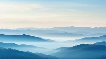 ai generado un sereno Mañana ver de montañas con un claro azul cielo. generativo ai foto