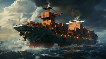 AI generated 3d realistic cargo ship photo
