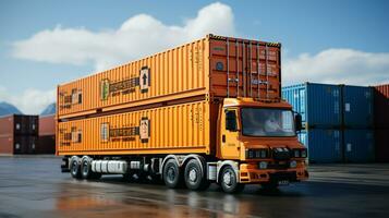 AI generated 3d realistic container trucks photo