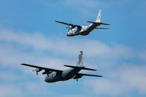 Radom, Poland, 2023 - Polish Air Force Airbus CASA C295 transport plane flying. Aviation and military aircraft. photo