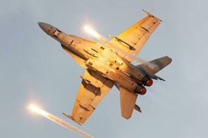 Radom, Poland, 2023 - Finnish Air Force Boeing F-18 Hornet fighter jet plane flying. Aviation and military aircraft. photo