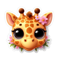 AI generated Giraffe Calf in a Floral Wreath, Sticker png
