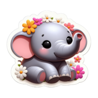 AI generated Elephant Calf in a Floral Ring, Sticker png