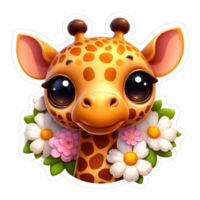 AI generated Giraffe Calf in a Floral Wreath, Sticker png