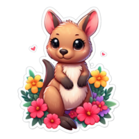 AI generated Kangaroo Joey in a Floral Hug, Sticker png