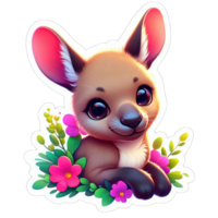 ai gegenereerd kangoeroe Joey in een bloemen knuffel, sticker png