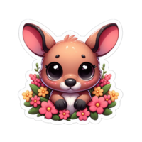 AI generated Kangaroo Joey in a Floral Hug, Sticker png