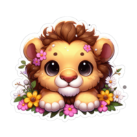 AI generated Lion Cub's Floral Kingdom, Sticker png