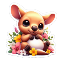 AI generated Kangaroo Joey in a Floral Hug, Sticker png