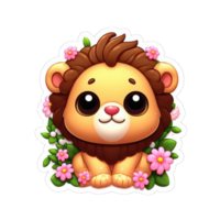 ai généré Lion ourson floral Royaume, autocollant png