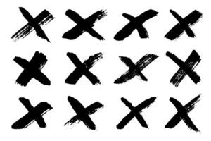 Hand drawn cross mark doodle set. Marker wrong sign clipart. Ink scribble checkbox. Single element vector