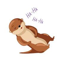 Joyful otter illustration with 'ha ha ha' text. vector