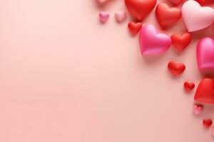 AI generated Valentine's day background with red hearts. 3D rendering Generative ai photo