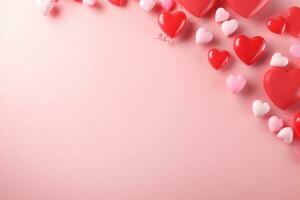 AI generated Valentine's day background with red hearts. 3D rendering Generative ai photo