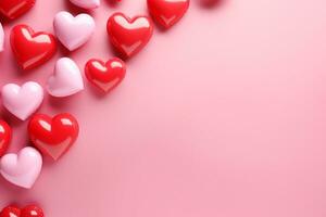 AI generated Valentine's day background with red hearts. 3D rendering Generative ai photo