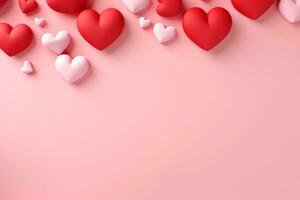 AI generated Valentine's day background with red hearts. 3D rendering Generative ai photo