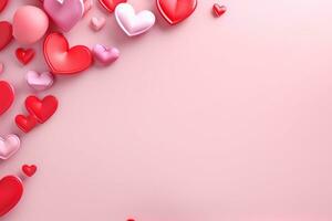 AI generated Valentine's day background with red hearts. 3D rendering Generative ai photo