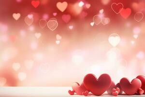AI generated Valentine's day background with red hearts. 3D rendering Generative ai photo