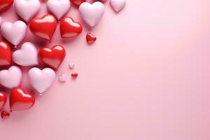 AI generated Valentine's day background with red hearts. 3D rendering Generative ai photo