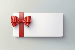 AI generated Gift card with red bow on white background. Vector illustration. Valentine's day Generative ai photo